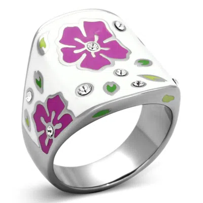 Fashnzfab High Polished (no Plating) Stainless Steel Ring With Top Grade Crystal In Clear In Silver