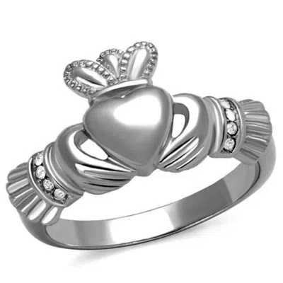 Fashnzfab High Polished (no Plating) Stainless Steel Ring With Top Grade Crystal In Clear In Silver