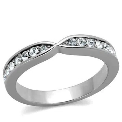 Fashnzfab High Polished (no Plating) Stainless Steel Ring With Top Grade Crystal In Clear In Silver