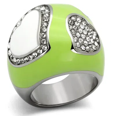 Fashnzfab High Polished (no Plating) Stainless Steel Ring With Top Grade Crystal In Clear In Silver