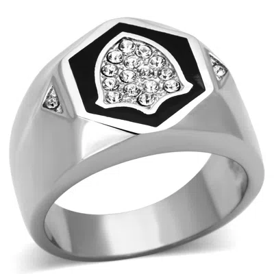 Fashnzfab High Polished (no Plating) Stainless Steel Ring With Top Grade Crystal In Clear In Silver