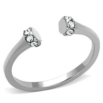 Fashnzfab High Polished (no Plating) Stainless Steel Ring With Top Grade Crystal In Clear In White