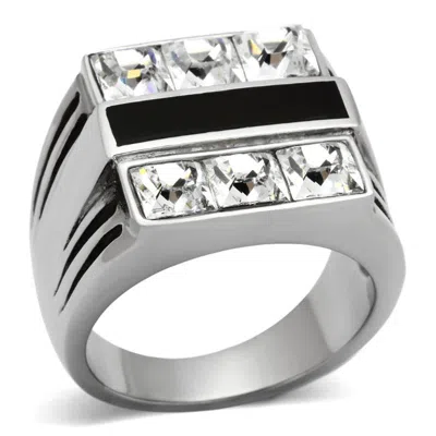 Fashnzfab High Polished (no Plating) Stainless Steel Ring With Top Grade Crystal In Clear In White