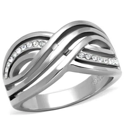 Fashnzfab High Polished (no Plating) Stainless Steel Ring With Top Grade Crystal In Clear In White