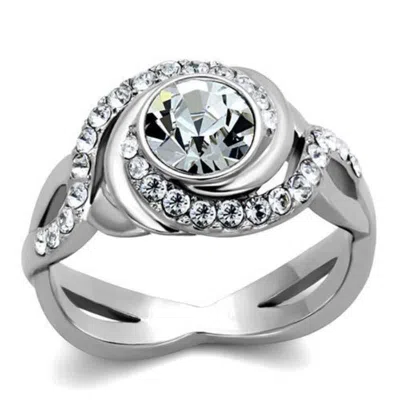 Fashnzfab High Polished (no Plating) Stainless Steel Ring With Top Grade Crystal In Clear In White