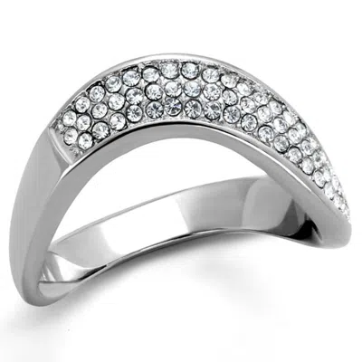Fashnzfab High Polished (no Plating) Stainless Steel Ring With Top Grade Crystal In Clear In White