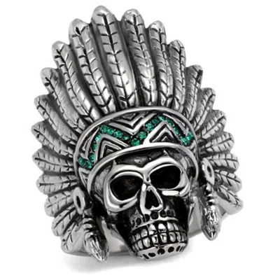Fashnzfab High Polished (no Plating) Stainless Steel Ring With Top Grade Crystal In Emerald In Metallic