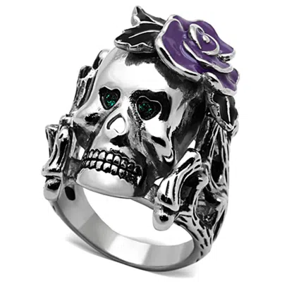 Fashnzfab High Polished (no Plating) Stainless Steel Ring With Top Grade Crystal In Emerald In Multi