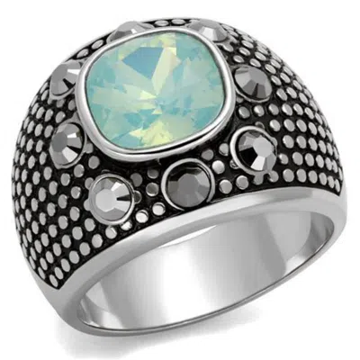 Fashnzfab High Polished (no Plating) Stainless Steel Ring With Top Grade Crystal In Fireopal In Metallic