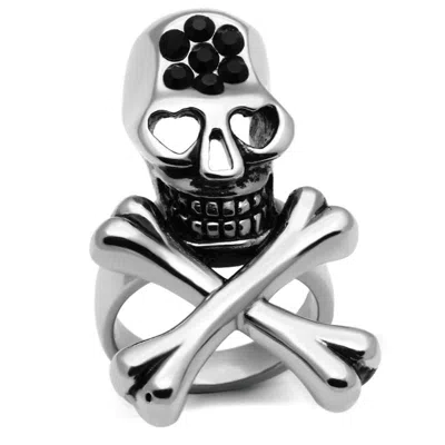 Fashnzfab High Polished (no Plating) Stainless Steel Ring With Top Grade Crystal In Jet In Black