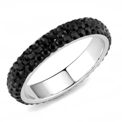 Fashnzfab High Polished (no Plating) Stainless Steel Ring With Top Grade Crystal In Jet In Multi