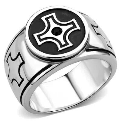 Fashnzfab High Polished (no Plating) Stainless Steel Ring With Top Grade Crystal In Jet In Multi