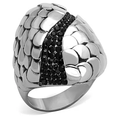 Fashnzfab High Polished (no Plating) Stainless Steel Ring With Top Grade Crystal In Jet In Multi