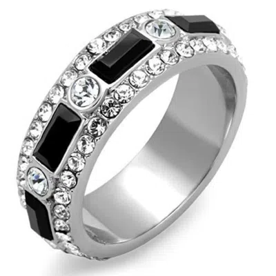 Fashnzfab High Polished (no Plating) Stainless Steel Ring With Top Grade Crystal In Jet In Metallic