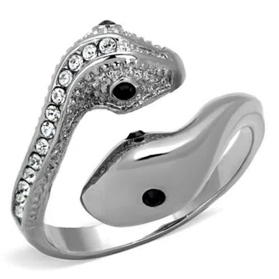 Fashnzfab High Polished (no Plating) Stainless Steel Ring With Top Grade Crystal In Jet In Multi
