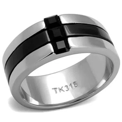 Fashnzfab High Polished (no Plating) Stainless Steel Ring With Top Grade Crystal In Jet In Multi