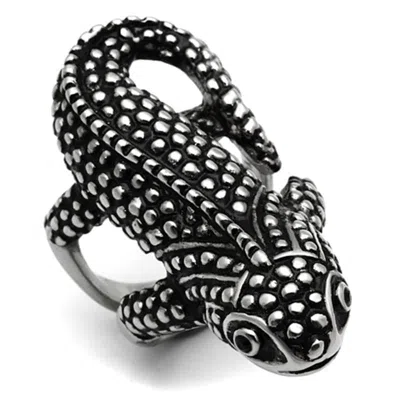 Fashnzfab High Polished (no Plating) Stainless Steel Ring With Top Grade Crystal In Jet In Neutral