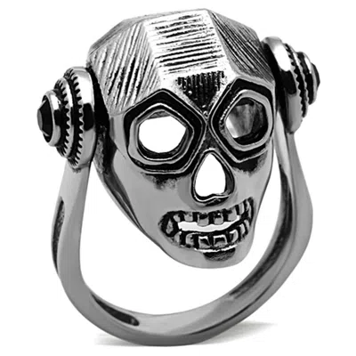 Fashnzfab High Polished (no Plating) Stainless Steel Ring With Top Grade Crystal In Jet In Purple
