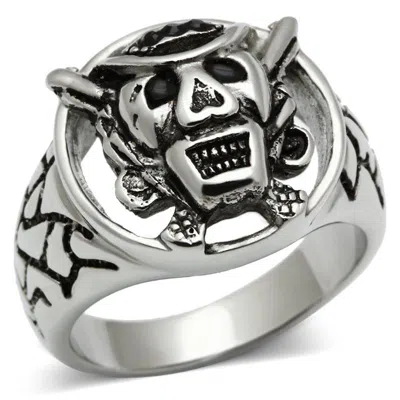 Fashnzfab High Polished (no Plating) Stainless Steel Ring With Top Grade Crystal In Jet In Silver
