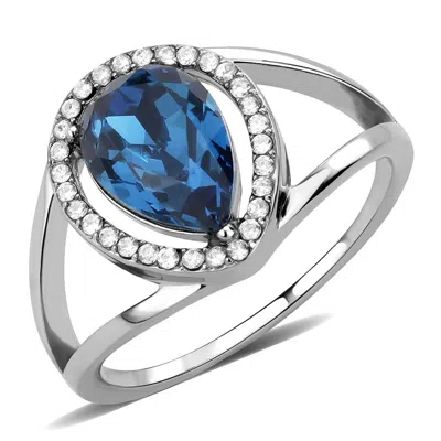 Fashnzfab High Polished (no Plating) Stainless Steel Ring With Top Grade Crystal In Montana In Metallic