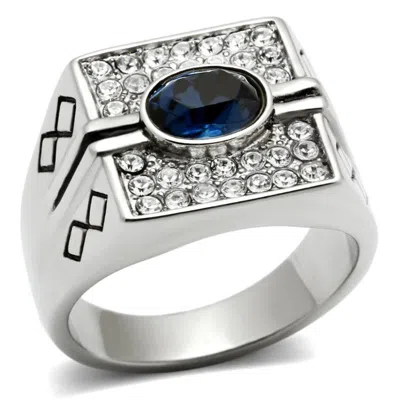 Fashnzfab High Polished (no Plating) Stainless Steel Ring With Top Grade Crystal In Montana In Multi