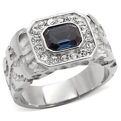 Fashnzfab High Polished (no Plating) Stainless Steel Ring With Top Grade Crystal In Montana In Multi