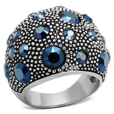 Fashnzfab High Polished (no Plating) Stainless Steel Ring With Top Grade Crystal In Montana In Pattern