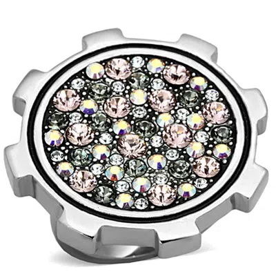 Fashnzfab High Polished (no Plating) Stainless Steel Ring With Top Grade Crystal In Multi Color