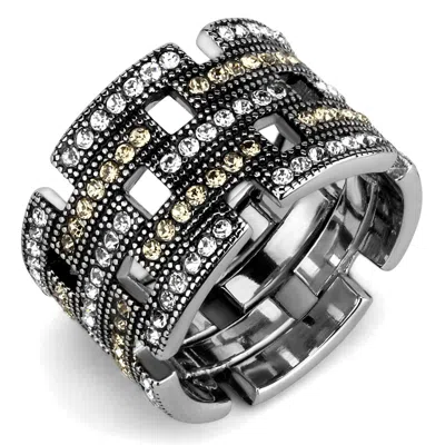 Fashnzfab High Polished (no Plating) Stainless Steel Ring With Top Grade Crystal In Multi Color