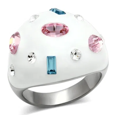 Fashnzfab High Polished (no Plating) Stainless Steel Ring With Top Grade Crystal In Multi Color