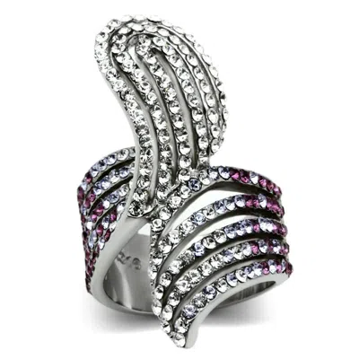 Fashnzfab High Polished (no Plating) Stainless Steel Ring With Top Grade Crystal In Multi Color