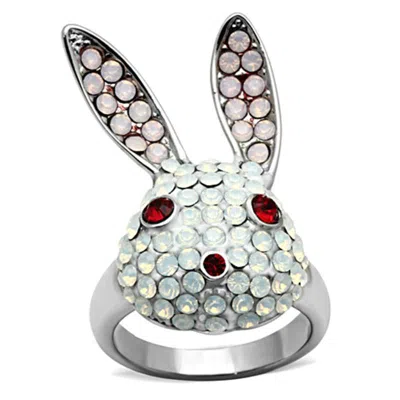 Fashnzfab High Polished (no Plating) Stainless Steel Ring With Top Grade Crystal In Multi Color