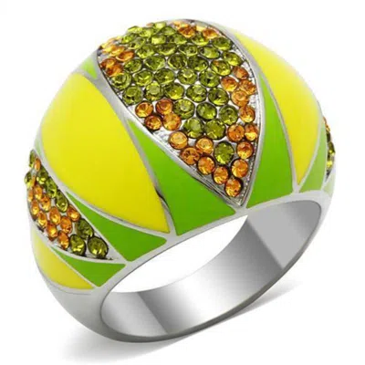 Fashnzfab High Polished (no Plating) Stainless Steel Ring With Top Grade Crystal In Multi Color
