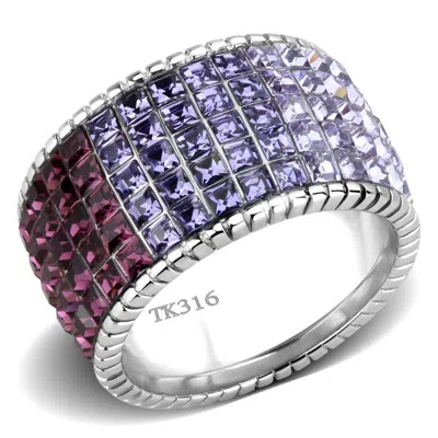 Fashnzfab High Polished (no Plating) Stainless Steel Ring With Top Grade Crystal In Multi Color In Brown