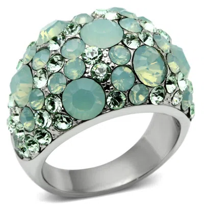 Fashnzfab High Polished (no Plating) Stainless Steel Ring With Top Grade Crystal In Multi Color In Green