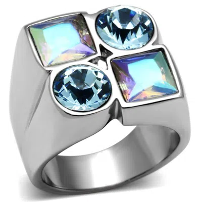Fashnzfab High Polished (no Plating) Stainless Steel Ring With Top Grade Crystal In Multi Color In Metallic