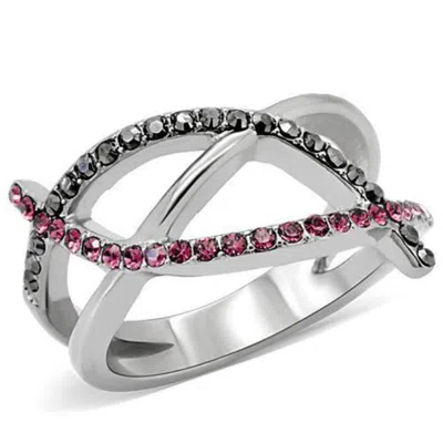 Fashnzfab High Polished (no Plating) Stainless Steel Ring With Top Grade Crystal In Multi Color In Silver