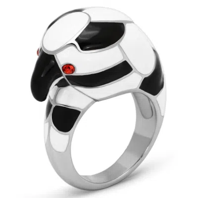 Fashnzfab High Polished (no Plating) Stainless Steel Ring With Top Grade Crystal In Orange In Metallic