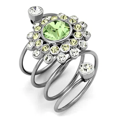 Fashnzfab High Polished (no Plating) Stainless Steel Ring With Top Grade Crystal In Peridot In Pattern