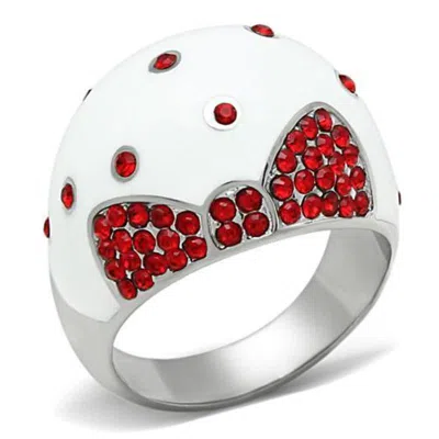 Fashnzfab High Polished (no Plating) Stainless Steel Ring With Top Grade Crystal In Ruby In Multi