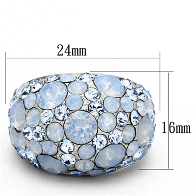 Fashnzfab High Polished (no Plating) Stainless Steel Ring With Top Grade Crystal In Sea Blue In Brown