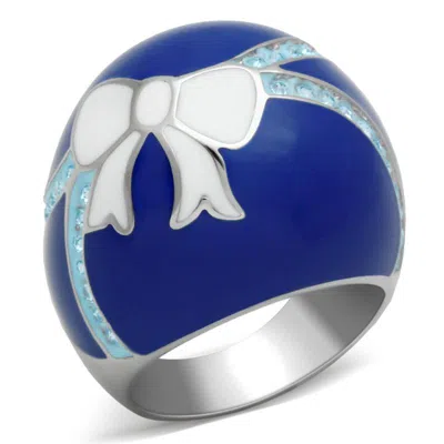 Fashnzfab High Polished (no Plating) Stainless Steel Ring With Top Grade Crystal In Sea Blue In Green