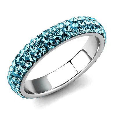 Fashnzfab High Polished (no Plating) Stainless Steel Ring With Top Grade Crystal In Sea Blue In Purple