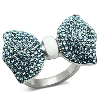 Fashnzfab High Polished (no Plating) Stainless Steel Ring With Top Grade Crystal In Sea Blue In Multi