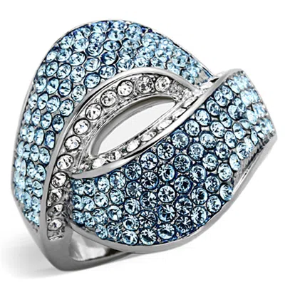 Fashnzfab High Polished (no Plating) Stainless Steel Ring With Top Grade Crystal In Sea Blue In Orange
