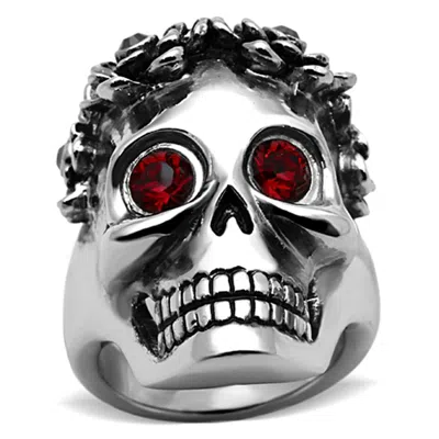 Fashnzfab High Polished (no Plating) Stainless Steel Ring With Top Grade Crystal In Siam In Pattern