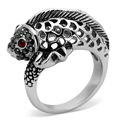 Fashnzfab High Polished (no Plating) Stainless Steel Ring With Top Grade Crystal In Siam In Purple