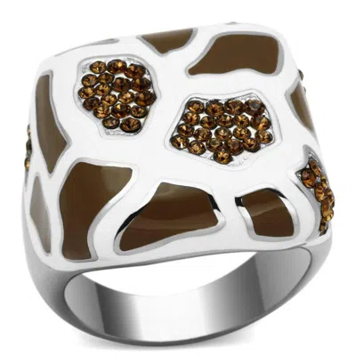 Fashnzfab High Polished (no Plating) Stainless Steel Ring With Top Grade Crystal In Smoked Quartz In Metallic