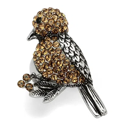 Fashnzfab High Polished (no Plating) Stainless Steel Ring With Top Grade Crystal In Smoked Quartz In Multi