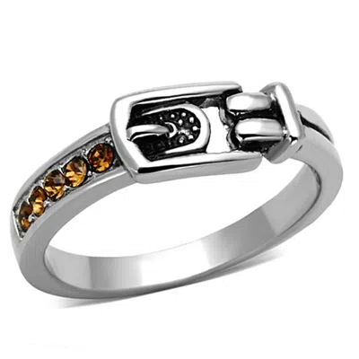 Fashnzfab High Polished (no Plating) Stainless Steel Ring With Top Grade Crystal In Smoked Quartz In Red
